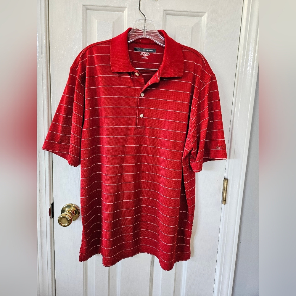 Greg Norman Play Dry Golf Polo Shirt Red White Pinstripe Medium